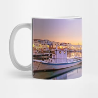 The sunset at the port of Naousa in Paros island, Greece Mug